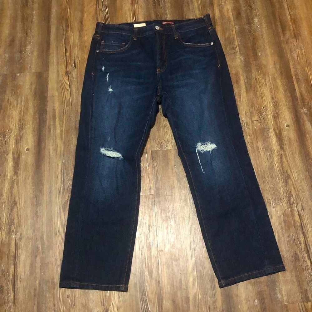 Pilcro The Borrowed Jeans Women's 30 High Rise Stretch Distressed Dark Wash